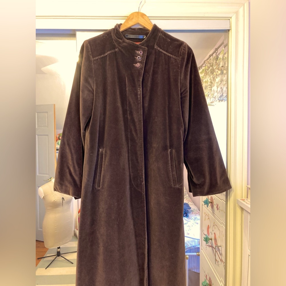 Vintage 1980s Brown Velour Sears Coat - MIDI length